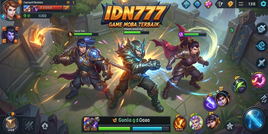 Tampilan seru gameplay MOBA dalam IDN777 saat pertarungan berlangsung.