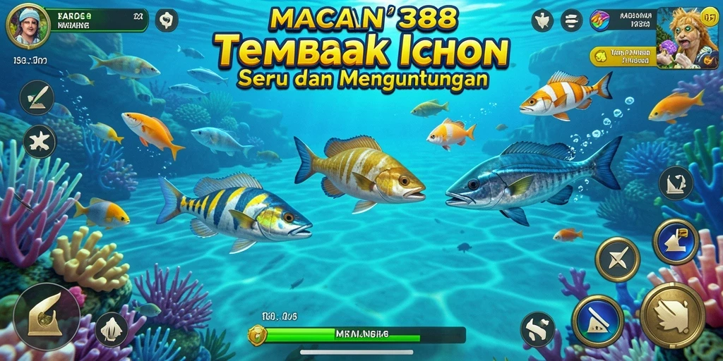 Tampilan seru dari gameplay Tembak Ikan MACAN388 dengan aksi menembak ikan.