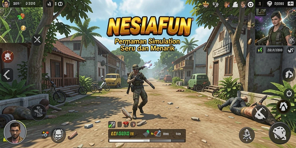 Screenshot utama NESIAFUN menampilkan gameplay simulasi yang realistis dan interaktif.