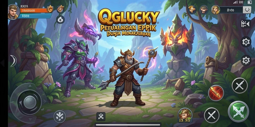 Screenshot gameplay <strong>QGLUCKY</strong> menunjukkan pertarungan mendebarkan dengan karakter yang kuat.