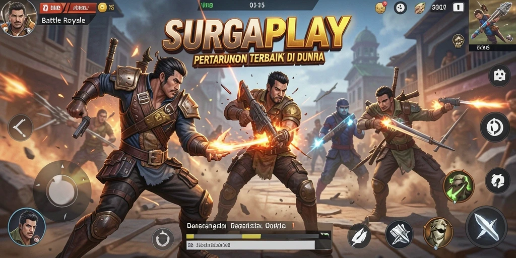 Tampilan gameplay menegangkan dalam SURGAPLAY Battle Royale.