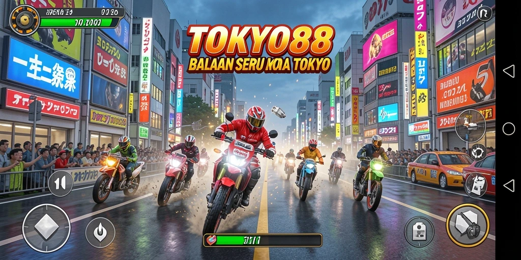 Tangkapan layar TOKYO88 menampilkan balapan seru di jalanan Tokyo.