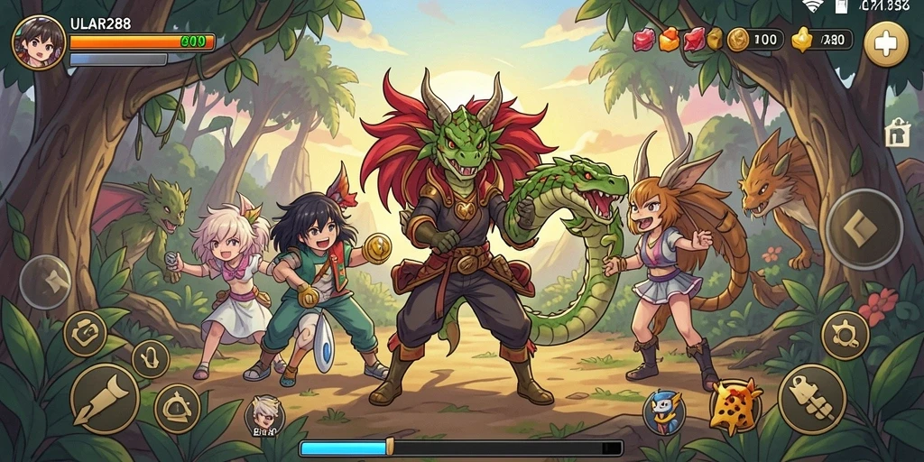 Tampilan gameplay menarik dari ULAR288, penuh aksi dan petualangan anime.